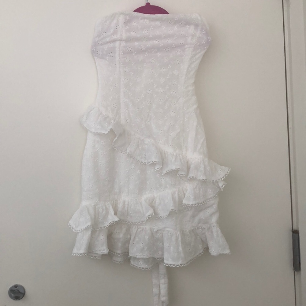 White Floral Lace Strapless Dress